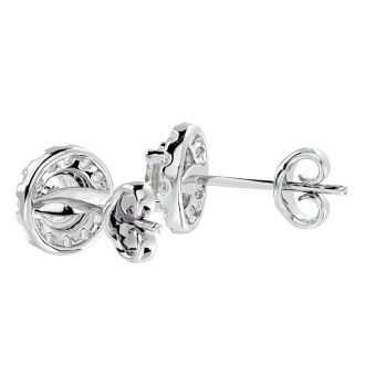 1 Carat Halo Diamond Stud Earrings In 14 Karat White Gold. Amazing New Style At A Fantastic Price!