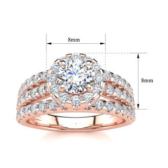 1 1/2 Carat Round Halo Diamond Engagement Ring in 14 Karat Rose Gold