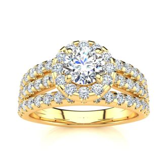 1 1/2 Carat Round Halo Diamond Engagement Ring in 14 Karat Yellow Gold