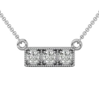 1/4 Carat Diamond Three Stone Necklace In 10 Karat White Gold, 18 Inches