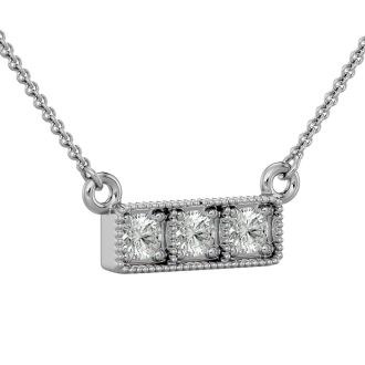 1/4 Carat Diamond Three Stone Necklace In 10 Karat White Gold, 18 Inches