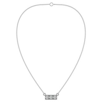 1/4 Carat Diamond Three Stone Necklace In 10 Karat White Gold, 18 Inches