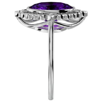 1 1/4 Carat Oval Shape Amethyst and Halo Diamond Ring In 14 Karat White Gold