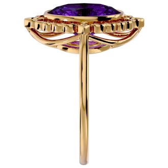 1 1/4 Carat Oval Shape Amethyst and Halo Diamond Ring In 14 Karat Yellow Gold