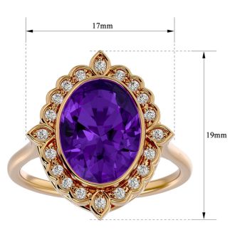1 1/4 Carat Oval Shape Amethyst and Halo Diamond Ring In 14 Karat Yellow Gold