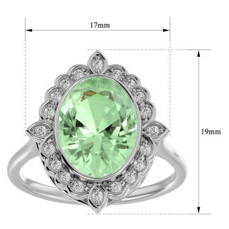 1 1/4 Carat Oval Shape Green Amethyst and Halo Diamond Ring In 14 Karat White Gold