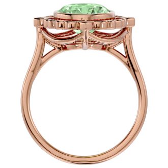 1 1/4 Carat Oval Shape Green Amethyst and Halo Diamond Ring In 14 Karat Rose Gold