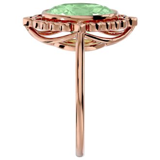1 1/4 Carat Oval Shape Green Amethyst and Halo Diamond Ring In 14 Karat Rose Gold