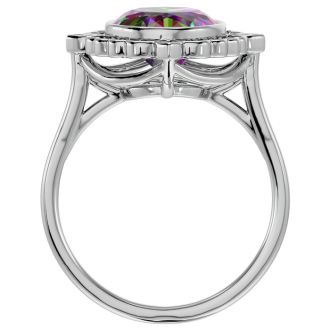 1-1/4 Carat Oval Shape Mystic Topaz Ring With Diamond Halo In 14 Karat White Gold