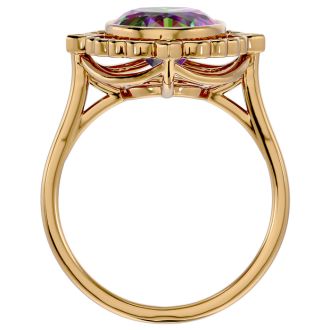 1-1/4 Carat Oval Shape Mystic Topaz Ring With Diamond Halo In 14 Karat Yellow Gold
