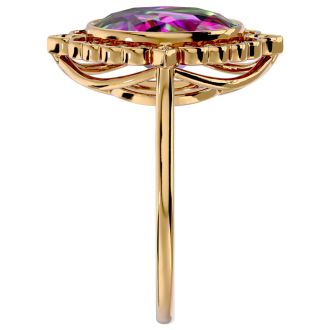 1-1/4 Carat Oval Shape Mystic Topaz Ring With Diamond Halo In 14 Karat Yellow Gold