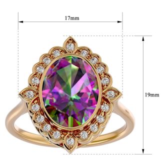 1-1/4 Carat Oval Shape Mystic Topaz Ring With Diamond Halo In 14 Karat Yellow Gold