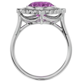 Pink Gemstones 1 3/4 Carat Oval Shape Pink Topaz and Halo Diamond Ring In 14 Karat White Gold