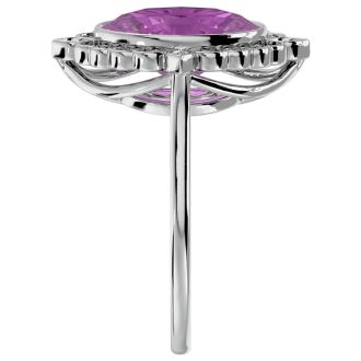 Pink Gemstones 1 3/4 Carat Oval Shape Pink Topaz and Halo Diamond Ring In 14 Karat White Gold