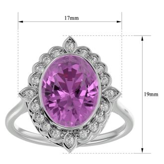 Pink Gemstones 1 3/4 Carat Oval Shape Pink Topaz and Halo Diamond Ring In 14 Karat White Gold