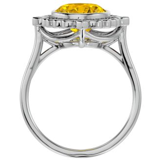 1 1/4 Carat Oval Shape Citrine and Halo Diamond Ring In 14 Karat White Gold