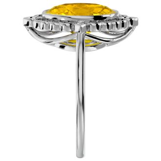 1 1/4 Carat Oval Shape Citrine and Halo Diamond Ring In 14 Karat White Gold