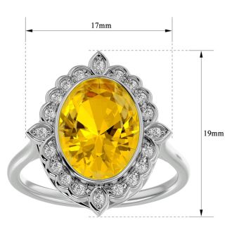1 1/4 Carat Oval Shape Citrine and Halo Diamond Ring In 14 Karat White Gold