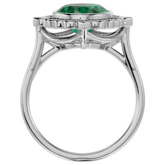 1 1/3 Carat Oval Shape Emerald and Halo Diamond Ring In 14 Karat White Gold