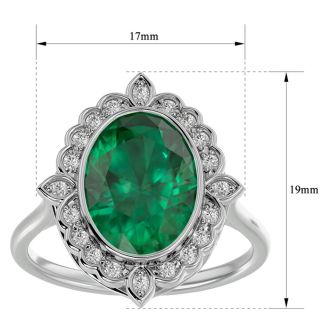 1 1/3 Carat Oval Shape Emerald and Halo Diamond Ring In 14 Karat White Gold