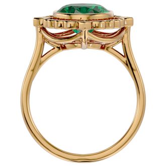 1 1/3 Carat Oval Shape Emerald and Halo Diamond Ring In 14 Karat Yellow Gold