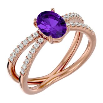 1 1/3 Carat Oval Shape Amethyst and Diamond Ring In 14 Karat Rose Gold