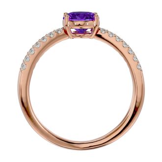 1 1/3 Carat Oval Shape Amethyst and Diamond Ring In 14 Karat Rose Gold
