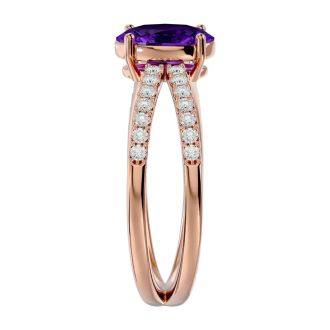 1 1/3 Carat Oval Shape Amethyst and Diamond Ring In 14 Karat Rose Gold