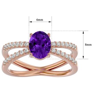 1 1/3 Carat Oval Shape Amethyst and Diamond Ring In 14 Karat Rose Gold