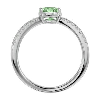 1 1/3 Carat Oval Shape Green Amethyst and Diamond Ring In 14 Karat White Gold