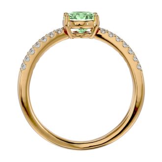 1 1/3 Carat Oval Shape Green Amethyst and Diamond Ring In 14 Karat Yellow Gold