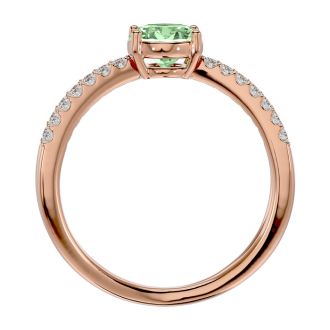 1 1/3 Carat Oval Shape Green Amethyst and Diamond Ring In 14 Karat Rose Gold