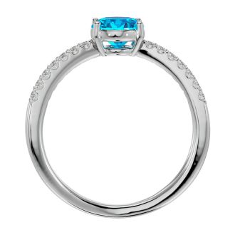 1 3/4 Carat Oval Shape Blue Topaz and Diamond Ring In 14 Karat White Gold