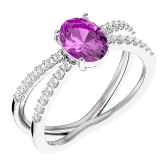 Pink Gemstones 1 3/4 Carat Oval Shape Pink Topaz and Diamond Ring In 14 Karat Yellow Gold