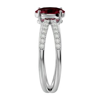 Garnet Ring: Garnet Jewelry: 1 3/4 Carat Oval Shape Garnet and Diamond Ring In 14 Karat White Gold