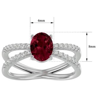 Garnet Ring: Garnet Jewelry: 1 3/4 Carat Oval Shape Garnet and Diamond Ring In 14 Karat White Gold