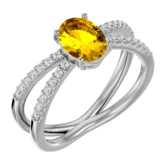 1 1/3 Carat Oval Shape Citrine and Diamond Ring In 14 Karat White Gold