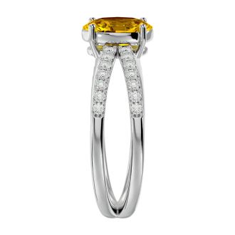 1 1/3 Carat Oval Shape Citrine and Diamond Ring In 14 Karat White Gold