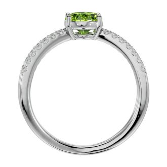 1.60 Carat Oval Shape Peridot and Diamond Ring In 14 Karat White Gold