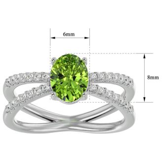 1.60 Carat Oval Shape Peridot and Diamond Ring In 14 Karat White Gold