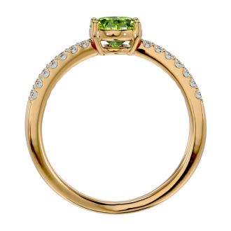 1.60 Carat Oval Shape Peridot and Diamond Ring In 14 Karat Yellow Gold