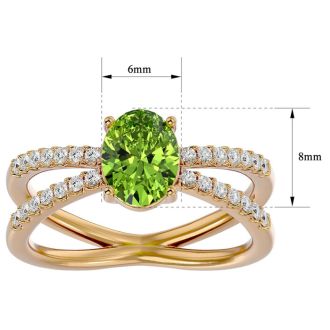 1.60 Carat Oval Shape Peridot and Diamond Ring In 14 Karat Yellow Gold