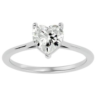 Moissanite Engagement Ring; 1 Carat Heart Shape Moissanite Solitaire Engagement Ring In 14 Karat White Gold