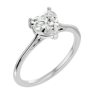 Moissanite Engagement Ring; 1 Carat Heart Shape Moissanite Solitaire Engagement Ring In 14 Karat White Gold