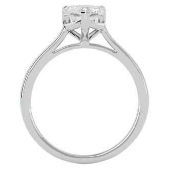 Moissanite Engagement Ring; 1 Carat Heart Shape Moissanite Solitaire Engagement Ring In 14 Karat White Gold