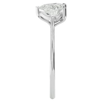 Moissanite Engagement Ring; 1 Carat Heart Shape Moissanite Solitaire Engagement Ring In 14 Karat White Gold