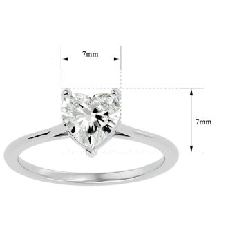 Moissanite Engagement Ring; 1 Carat Heart Shape Moissanite Solitaire Engagement Ring In 14 Karat White Gold