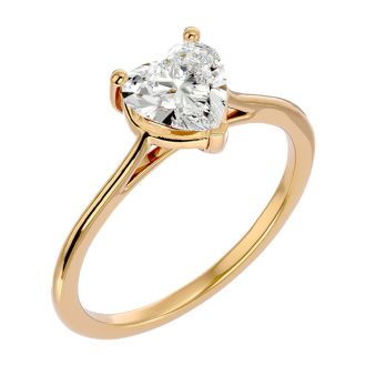Moissanite Engagement Ring; 1 Carat Heart Shape Moissanite Solitaire Engagement Ring In 14 Karat Yellow Gold