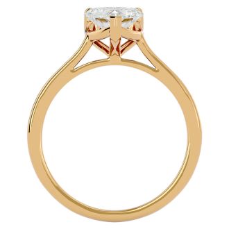 Moissanite Engagement Ring; 1 Carat Heart Shape Moissanite Solitaire Engagement Ring In 14 Karat Yellow Gold