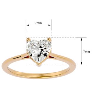 Moissanite Engagement Ring; 1 Carat Heart Shape Moissanite Solitaire Engagement Ring In 14 Karat Yellow Gold